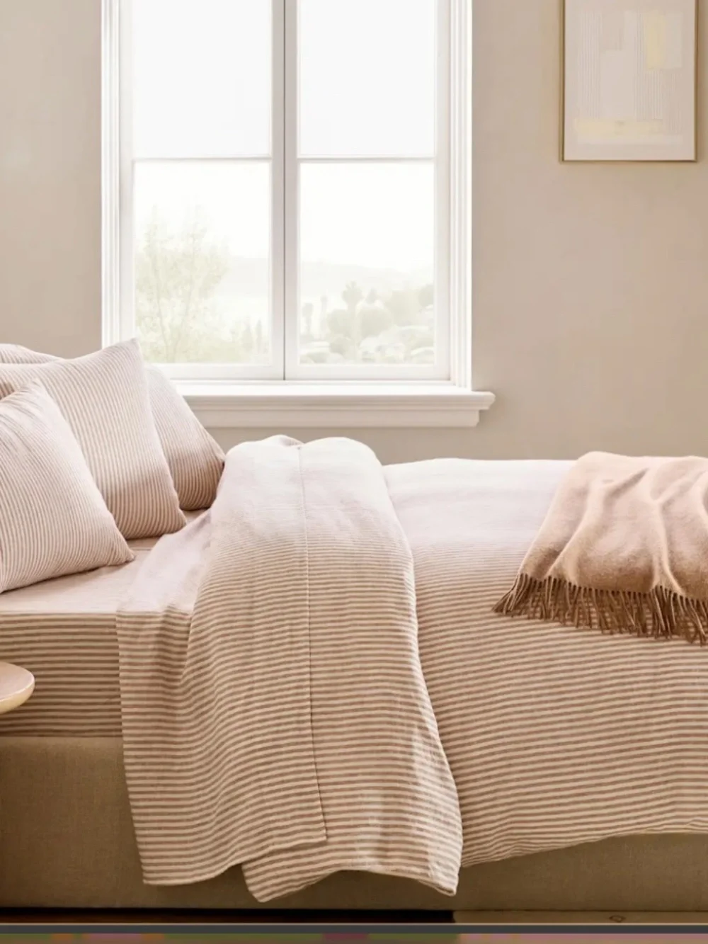 European Linen Stripe Duvet Cover Twin Latte Brown White Stripe